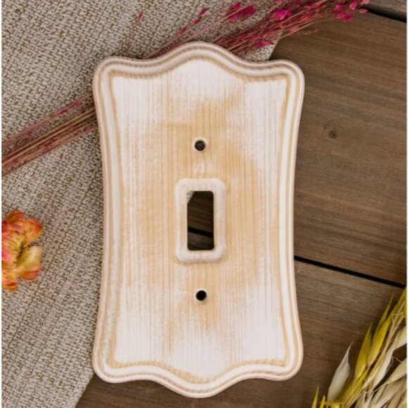 Allen + Roth 3-Gang Wall Plate Distressed White Wood Rustic Farmhouse - Picture 3 of 6